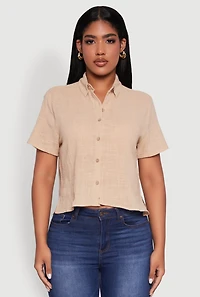 Womens Ambiance Cotton Short Sleeve Boxy Shirt,