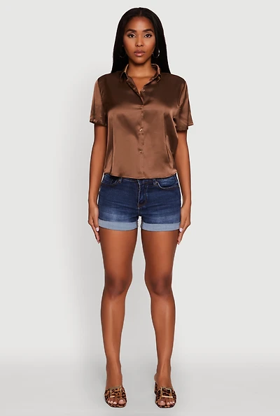 Satin Boxy Button Front Shirt