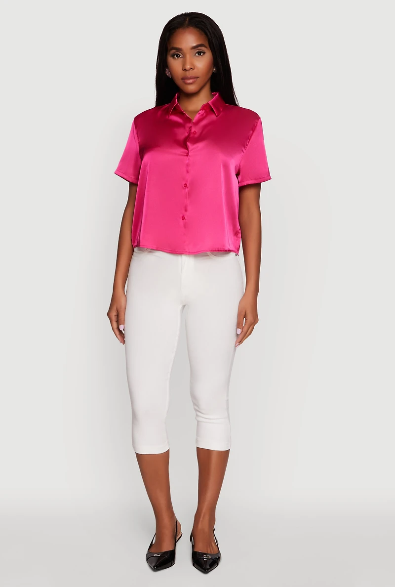 Satin Boxy Button Front Shirt