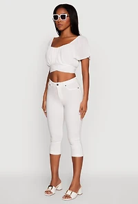 Classic Fit Scoop Neck Flutter Sleeve Crop Top