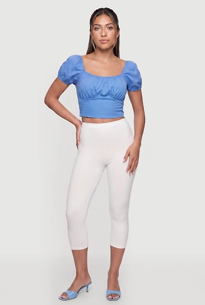 Tie Back Detail Puff Sleeve Crop Top