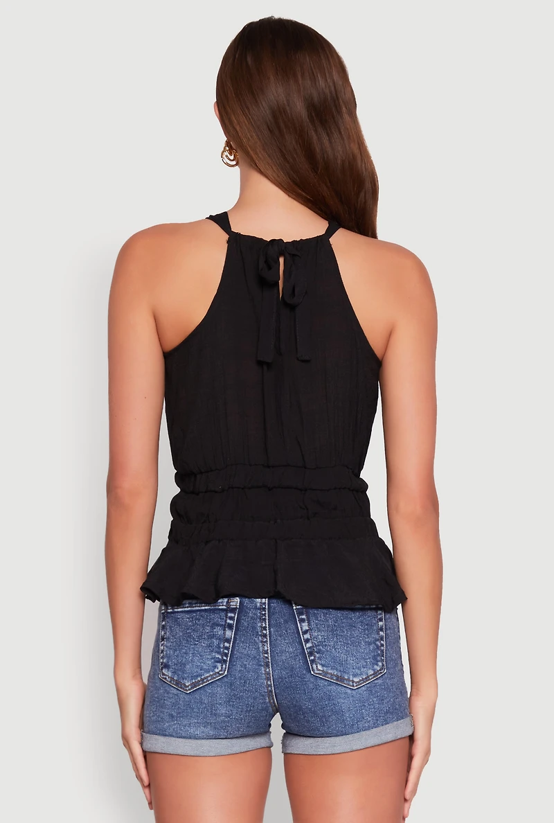 Gauze Knit Halter Peplum Top