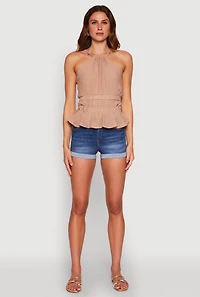 Womens Gauze Knit Halter Peplum Top,