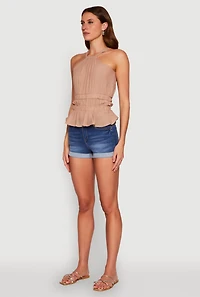Womens Gauze Knit Halter Peplum Top,