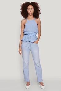 Womens Gauze Knit Halter Peplum Top,