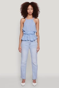 Womens Gauze Knit Halter Peplum Top,