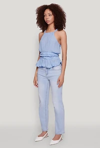 Womens Gauze Knit Halter Peplum Top,