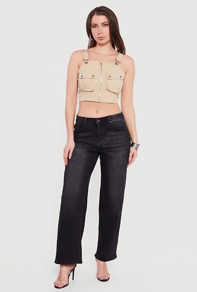 Zip Front Utility Overall Crop Top