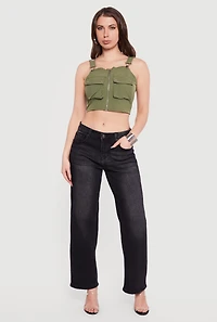 Zip Front Utility Overall Crop Top