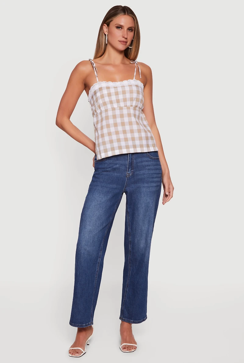 Gingham Tie Shoulder Open Back Cami