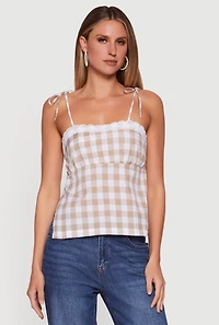Gingham Tie Shoulder Open Back Cami