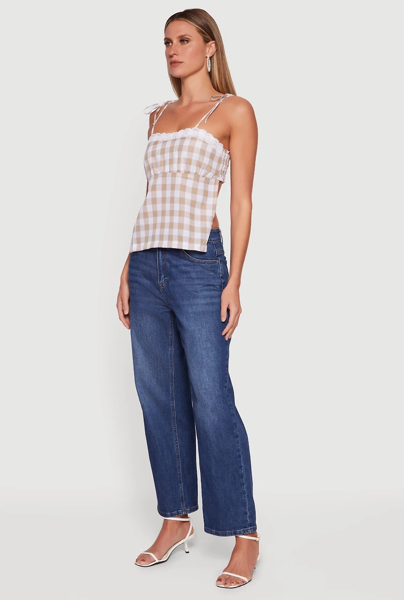 Gingham Tie Shoulder Open Back Cami