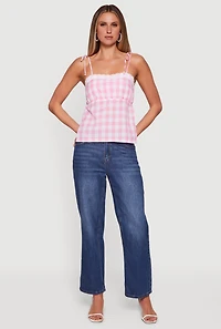 Gingham Tie Shoulder Open Back Cami