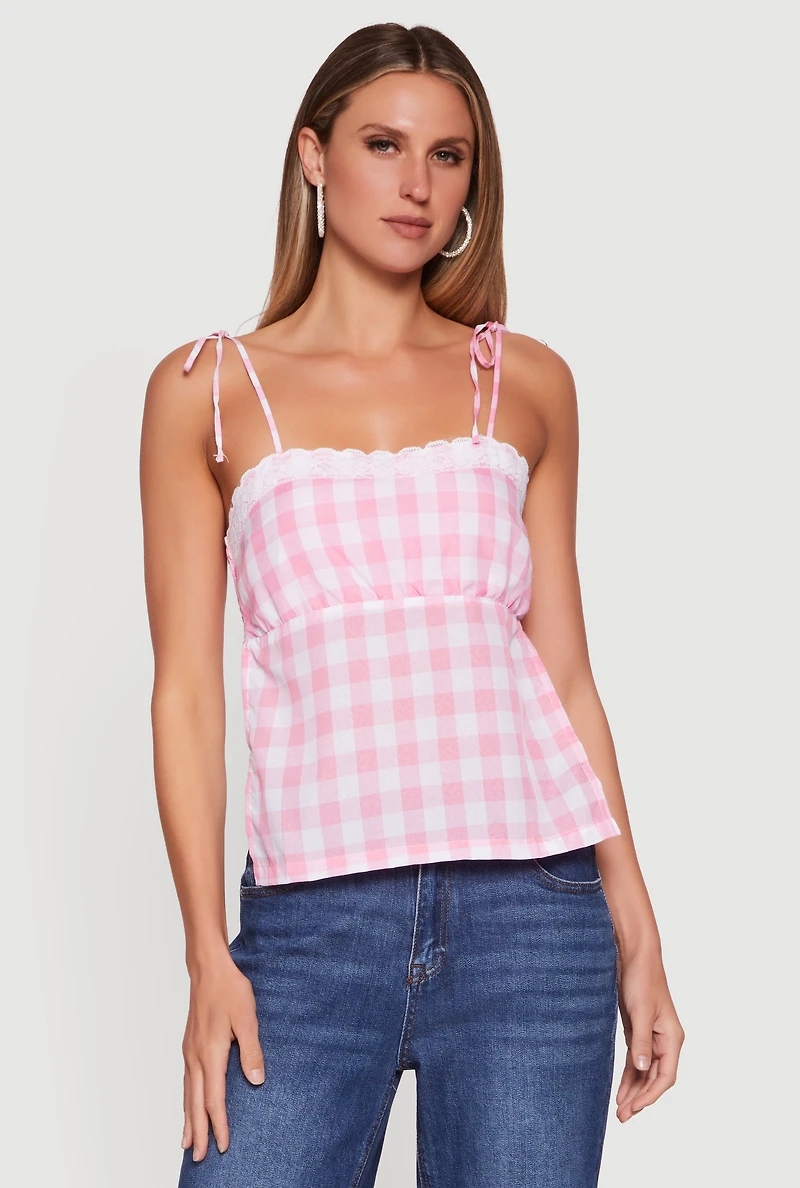 Gingham Tie Shoulder Open Back Cami