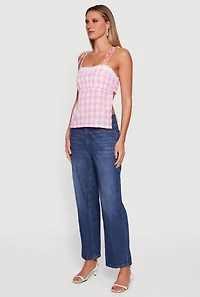 Gingham Tie Shoulder Open Back Cami