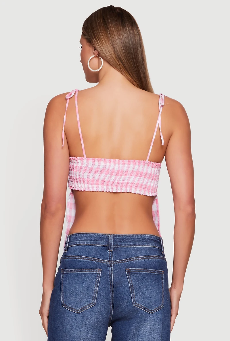 Gingham Tie Shoulder Open Back Cami
