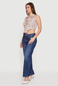 Plaid Lace Front Smocked Back Crop Top
