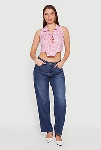 Plaid Lace Front Smocked Back Crop Top