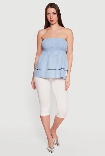 Smocked Tiered Peplum Tube Top