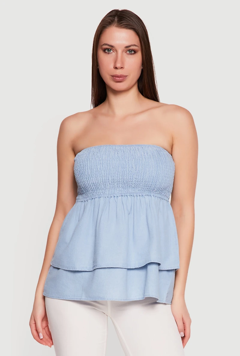 Smocked Tiered Peplum Tube Top
