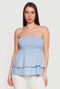 Smocked Tiered Peplum Tube Top