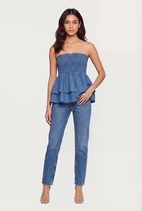 Smocked Tiered Peplum Tube Top