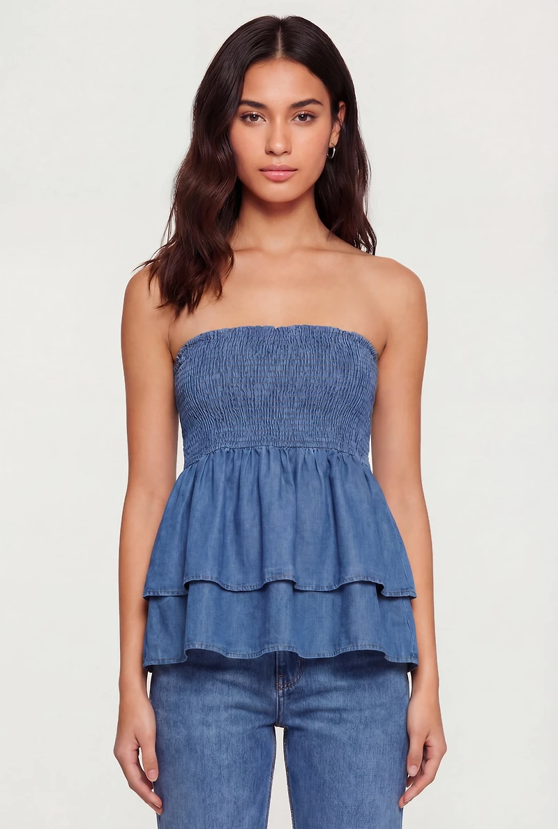Smocked Tiered Peplum Tube Top