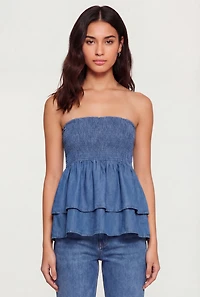 Smocked Tiered Peplum Tube Top