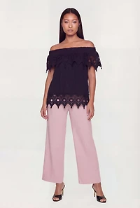 Crochet Detail Fold Over Off The Shoulder Top