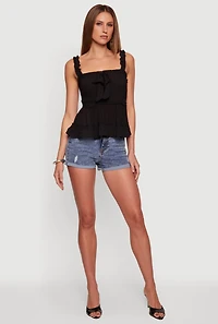 Lettuce Edge Strap Square Neck Ruffle Hem Blouse