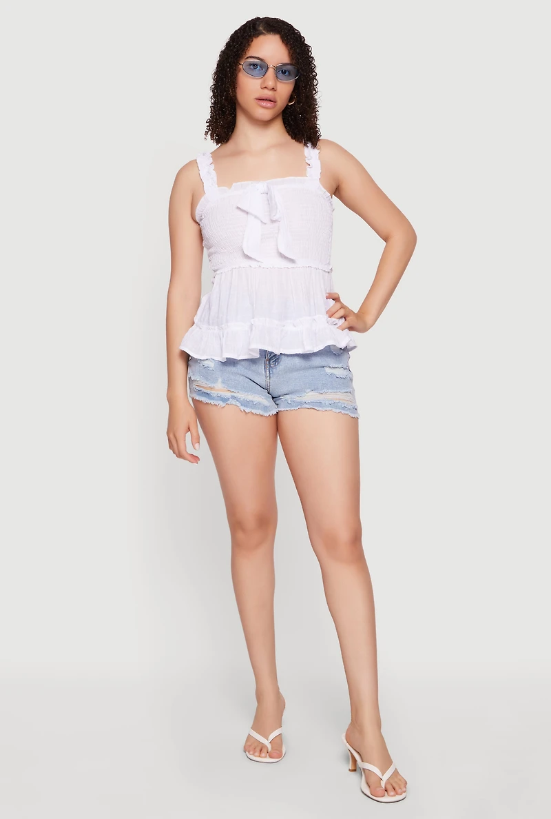 Lettuce Edge Strap Square Neck Ruffle Hem Blouse