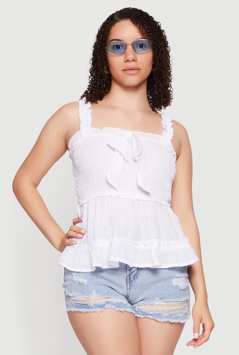 Lettuce Edge Strap Square Neck Ruffle Hem Blouse