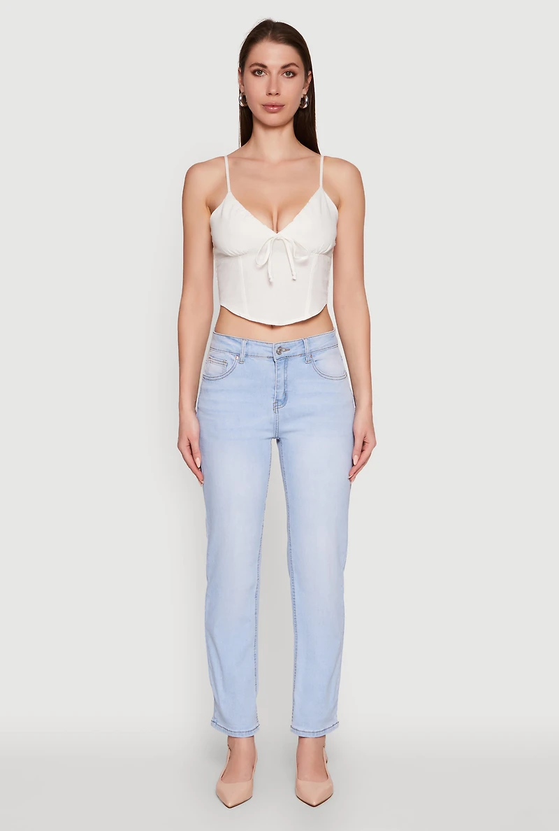 Chic Linen Bustier Top with Tie Front Detail