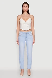 Chic Linen Bustier Top with Tie Front Detail