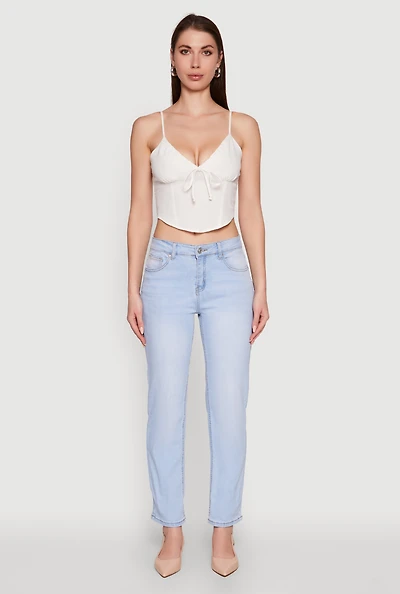 Chic Linen Bustier Top with Tie Front Detail