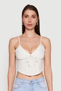 Chic Linen Bustier Top with Tie Front Detail