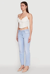 Womens Chic Linen Bustier Top with Sweetheart Neckline, White, Size S
