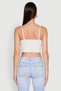 Womens Chic Linen Bustier Top with Sweetheart Neckline, White, Size S