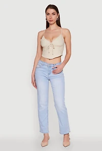 Womens Chic Linen Bustier Top with Tie Front Detail,