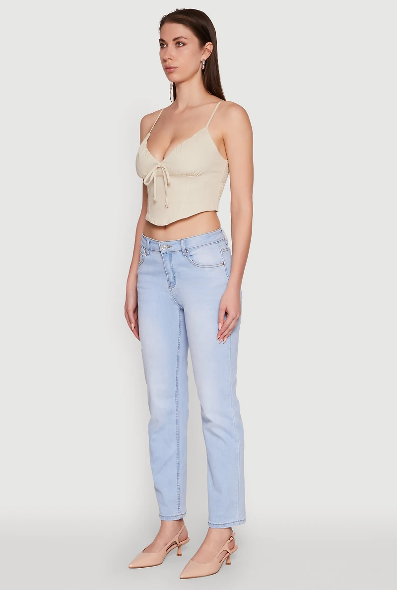 Womens Chic Linen Bustier Top with Tie Front Detail,