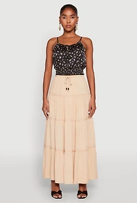 Womens Satin Floral Print Smocked Cami, Black, Size S