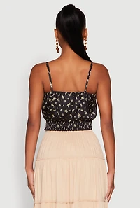 Satin Floral Print Smocked Cami