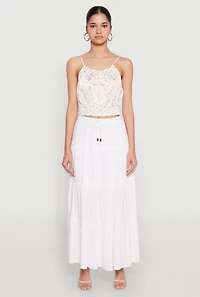 Womens Satin Floral Print Smocked Cami, White, Size L