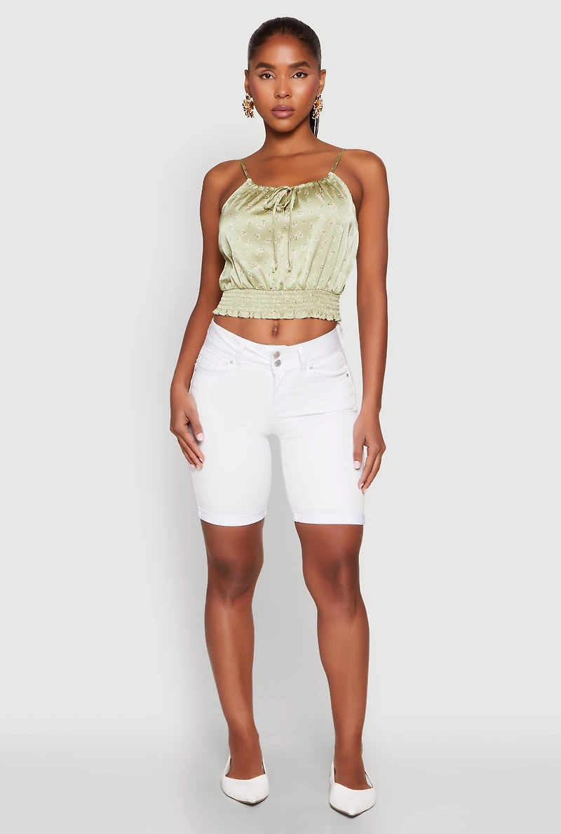 Satin Floral Print Smocked Cami