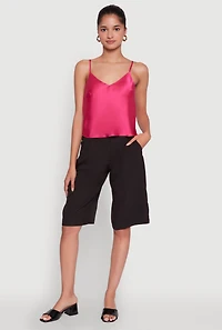 Satin V-Neck Cropped Cami with Adjustable Straps