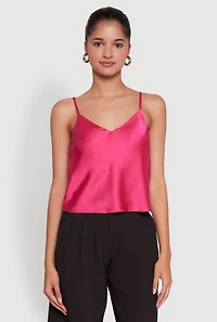 Satin V-Neck Cropped Cami with Adjustable Straps