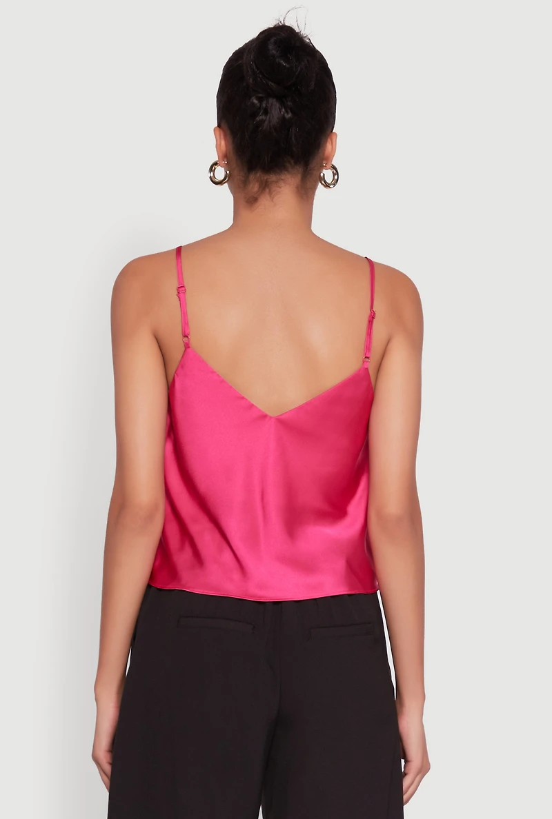 Satin V-Neck Cropped Cami with Adjustable Straps