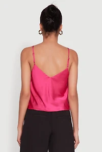 Satin V-Neck Cropped Cami with Adjustable Straps