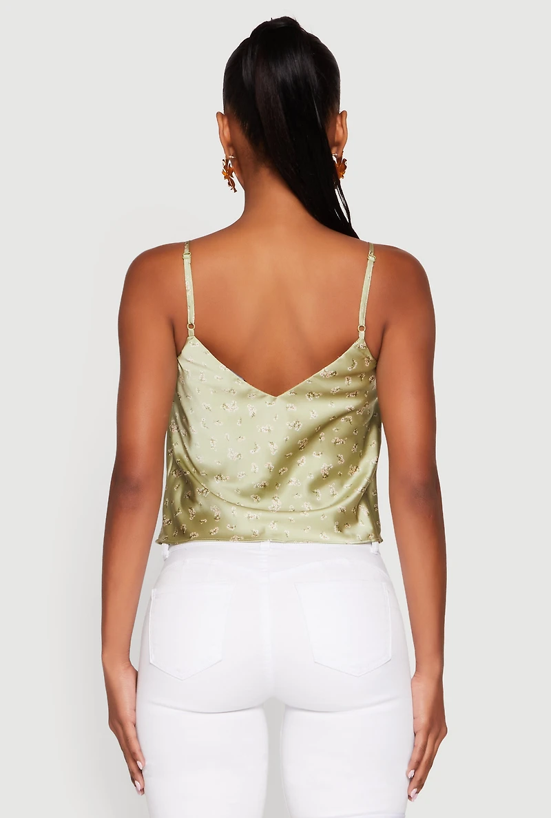 Womens Satin Patterned Print Cami, Green, Size M