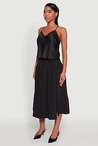 Womens V-Neck Lace Trim Cropped Cami, Black, Size S